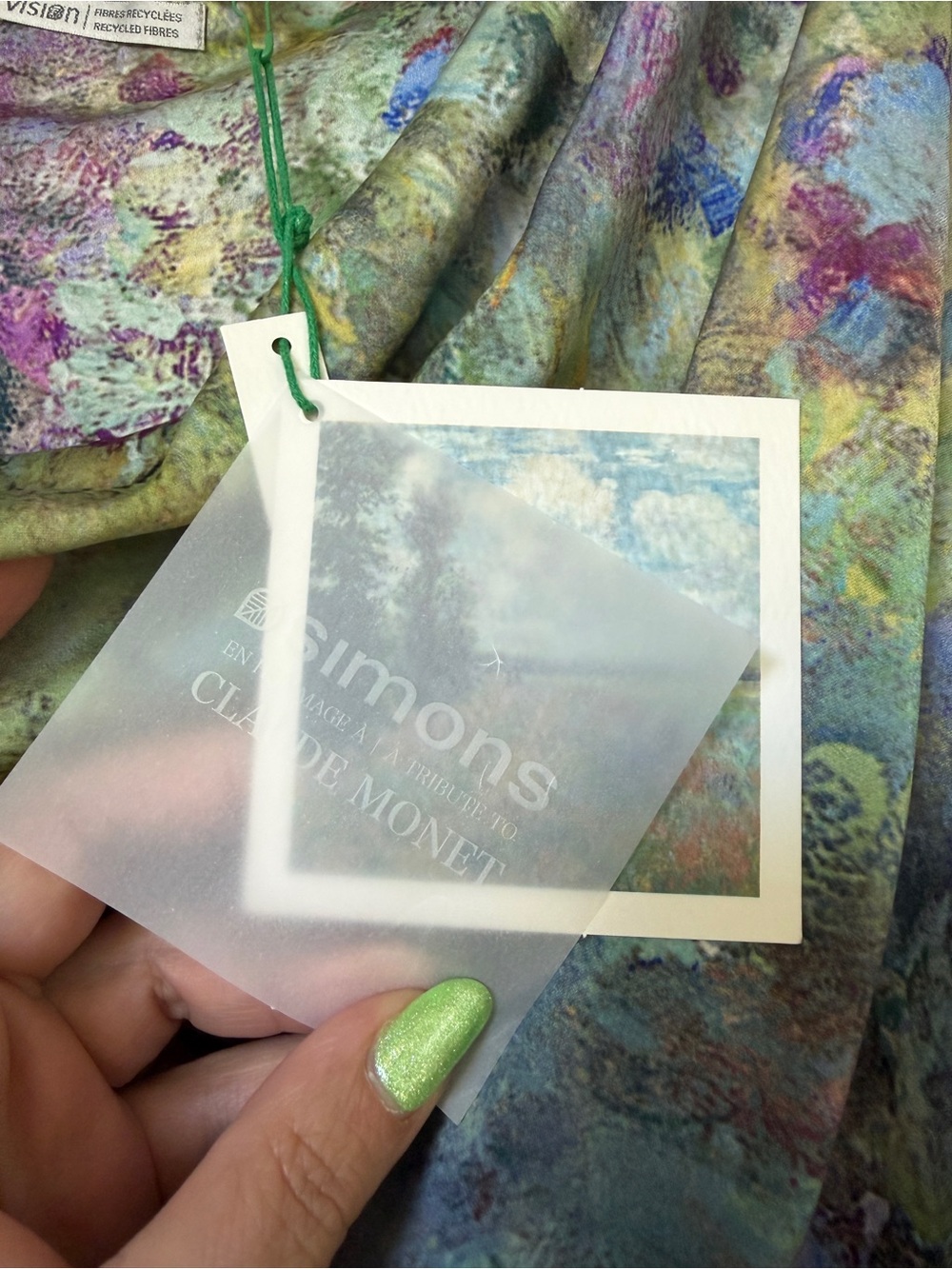 SIMONS CONTEMPORAINE Impressionist Garden Satiny Cowl Neck Dress trib to Monet - Picture 4 of 11